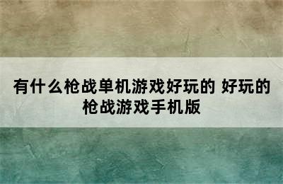 有什么枪战单机游戏好玩的 好玩的枪战游戏手机版